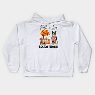 Black Boston Terrier Fall In Love Scarf Kids Hoodie